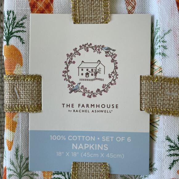 The FARMHOUSE by Rachel Ashwell Plaid Carrots Cloth Napkins Set Of 6 Easter New - Picture 3 of 10